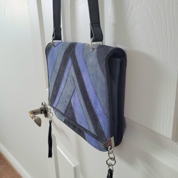 Navy/blue Zara Woman patchwork suede leather crossbody bag - Picture 6 of 8